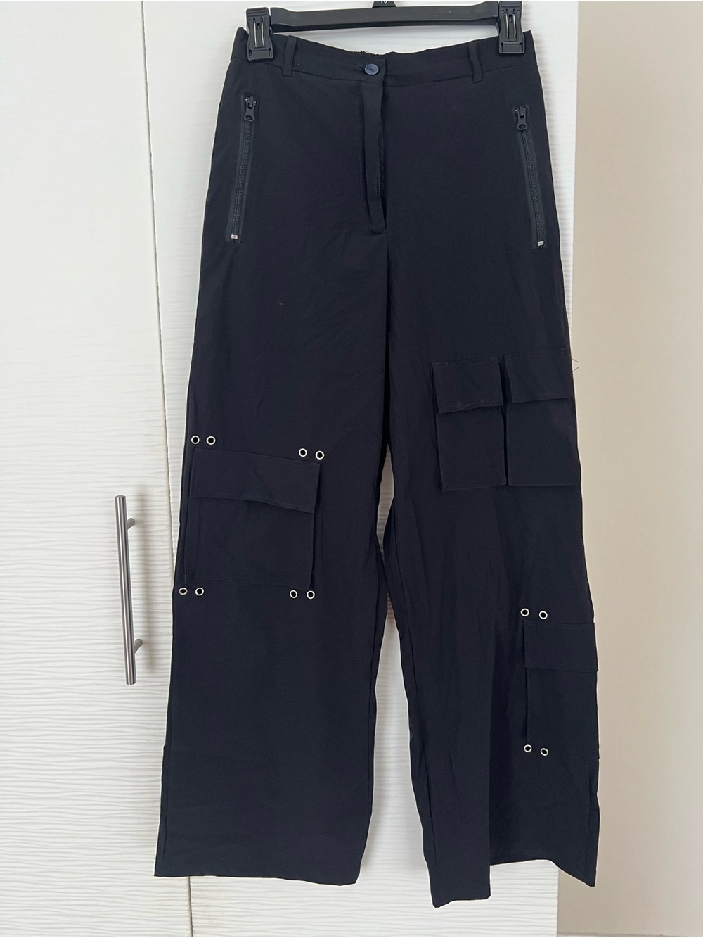 Black Zip-Front Pants with Button Waist